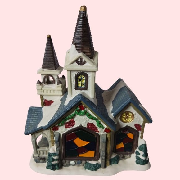 Christmas Streets Vtg Church Light-Up Holiday Village Decoration Ceramic 10x7x5 - Picture 5 of 9